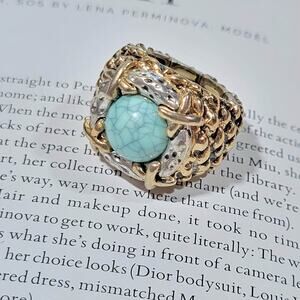 Hammered Blue Stone Chunky Adjustable Stretchy  Fashion Ring New